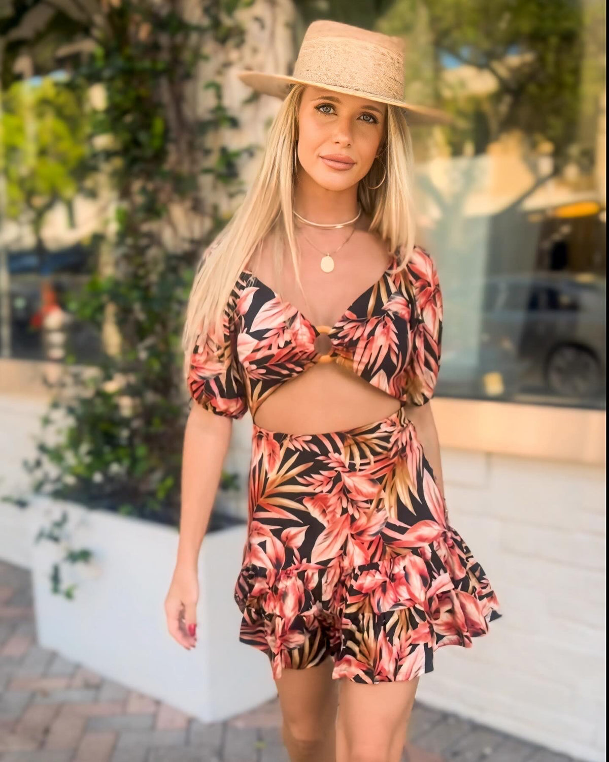 Black and Red Tropical Mini Dress Small