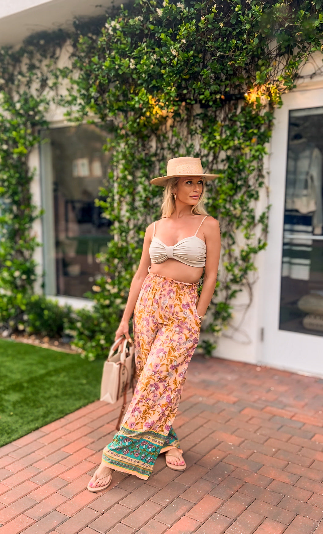 Yellow flirty, flowy, and floral pants | LOYO Boutique