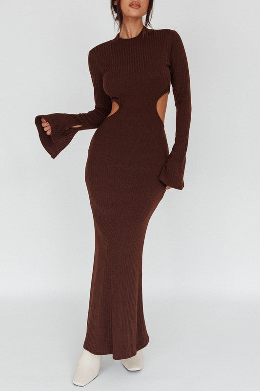 Long Sleeves with flared Cuffs Knit Maxi Dress