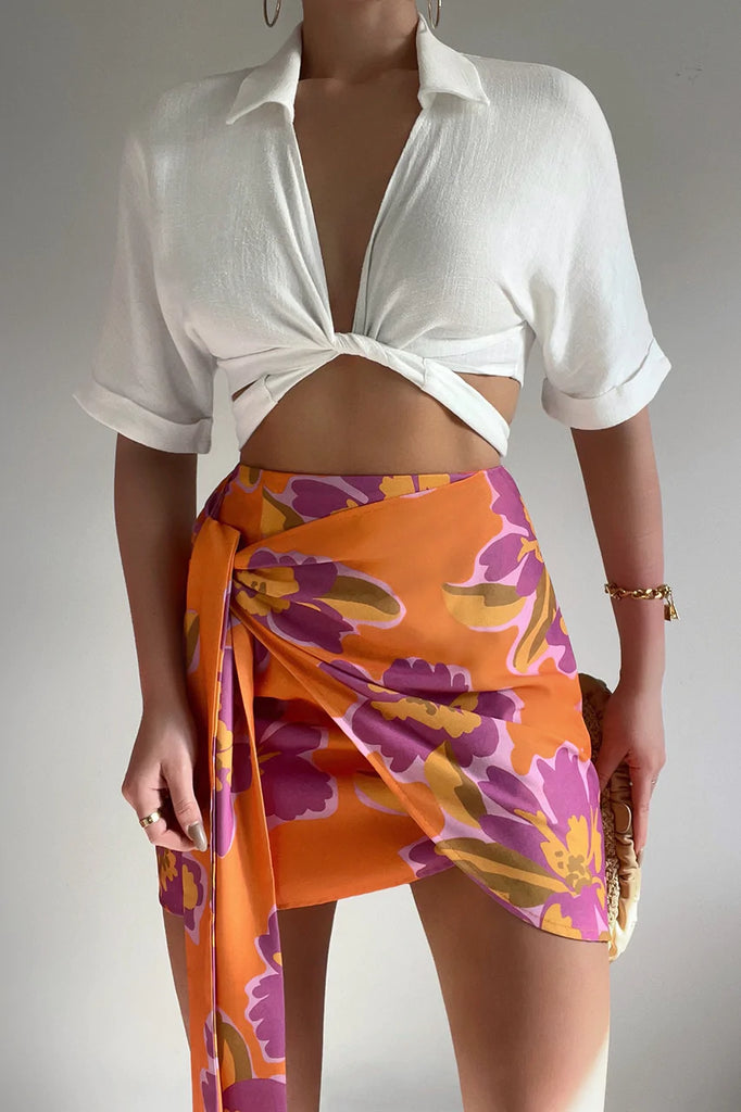 Orange orchid mini skirt